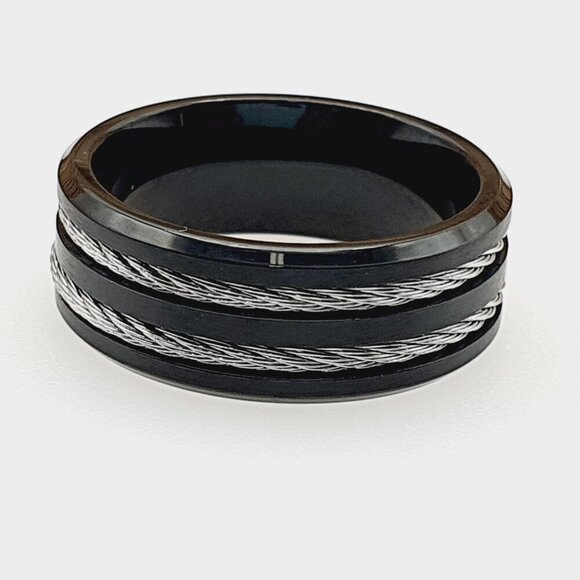 "Rope Inlay Black Titanium Wedding Ring, GALTUN553 - Picture 4 of 6